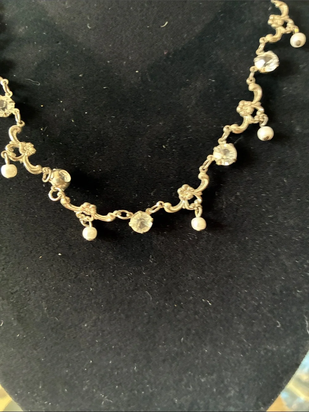 Delicate Silver-Tone Crystal & Pearl Drop Necklace